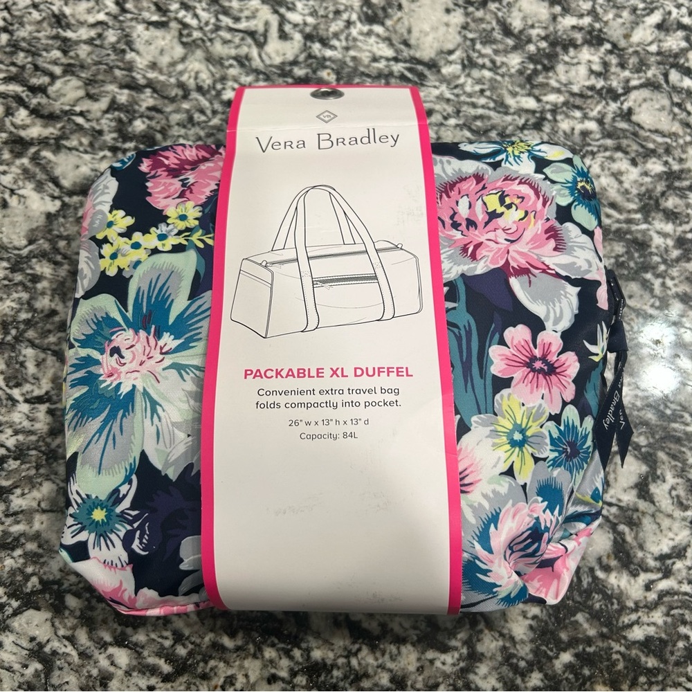 NWT Vera Bradley Floral Packable XL Duffel - Garden Grove